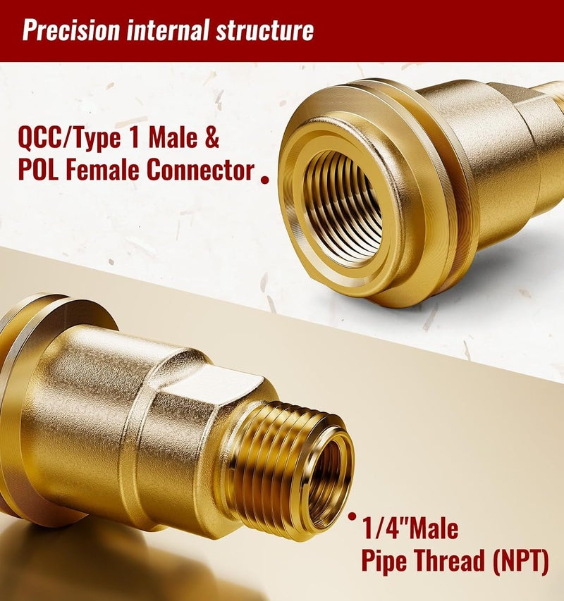 CALPOSE QCC1 Propane Adapter, 5042 Propane Gas Fitting Hose Adapter with 1/4 Inch Pipe Thread and QCC1 Male & POL Female Connector, Solid Brass Propane Adapter for Outdoor Cooking - Image 4